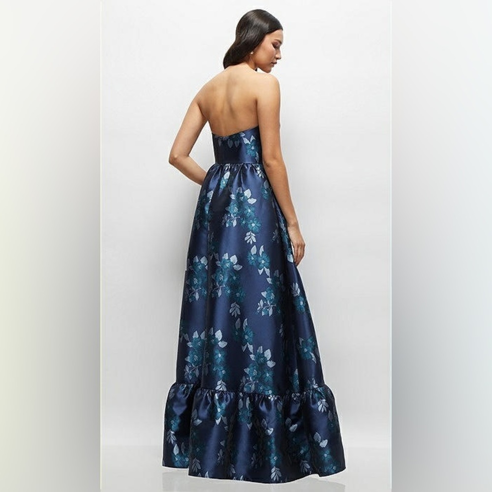 Dessy Collection ; Women's Navy Rose Damask Strapless Cat-Eye Bodice Maxi Dress - Picture 2 of 16